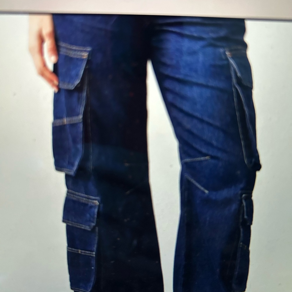 Ruti Off Duty Dark Denim Wide Leg Cargo Jeans Size 12